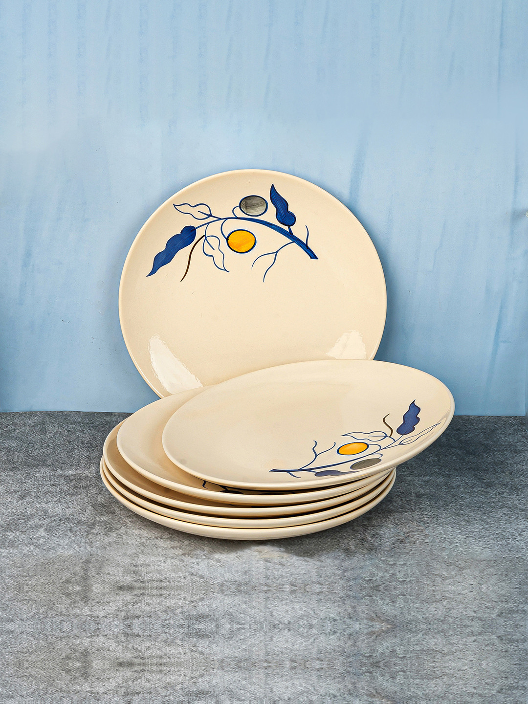 BODHI HOUSE White & Blue 6-Pieces Printed Porcelain Plates