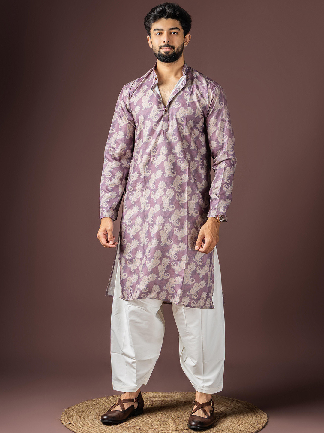Rawayi Men Ethnic Motifs Printed Festive Cotton Straight Kurta
