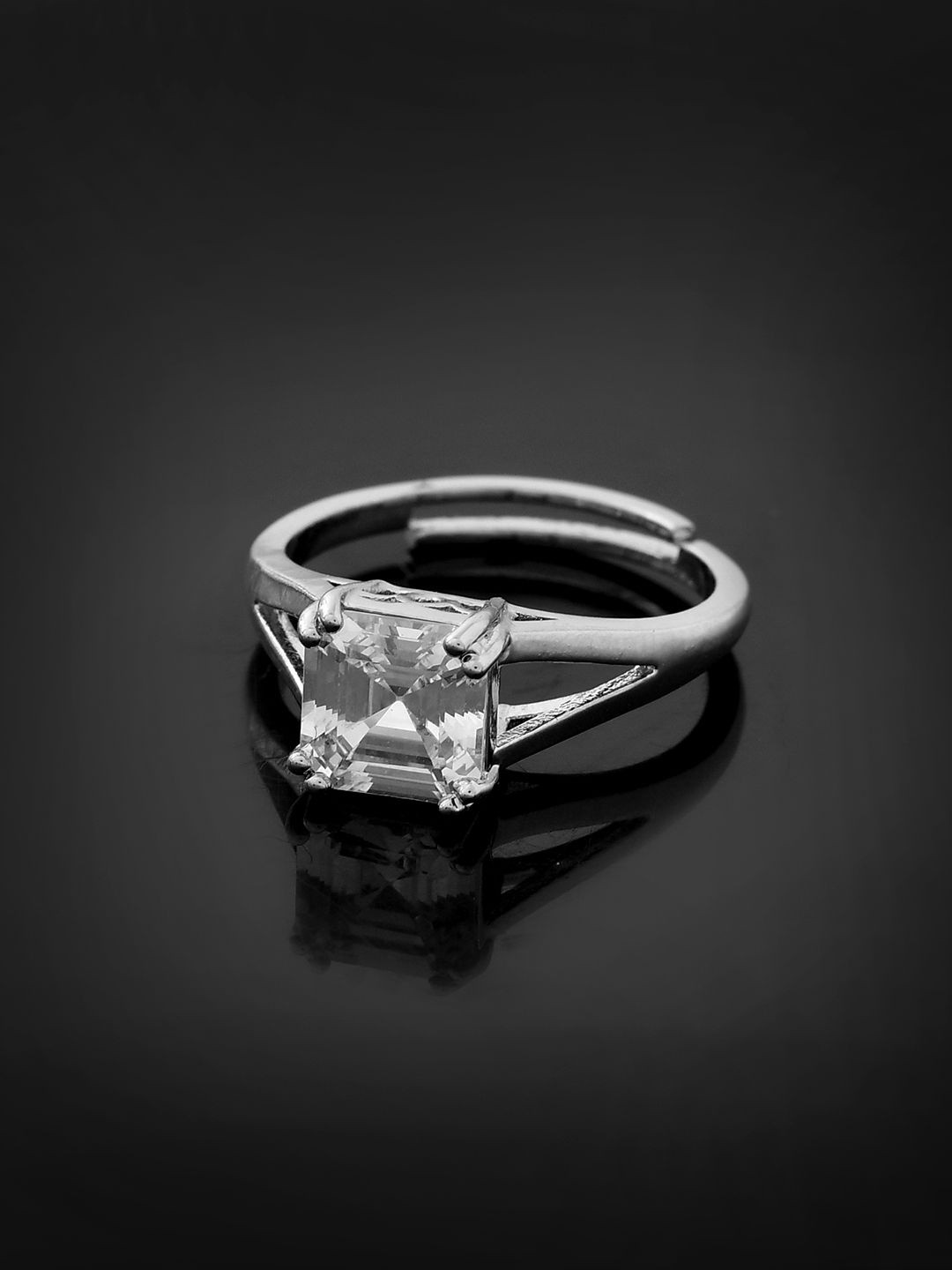 Voylla Sparkling Elegance Lustre Radiance Rhodium-Plated AD Studded Solitaire Finger Ring