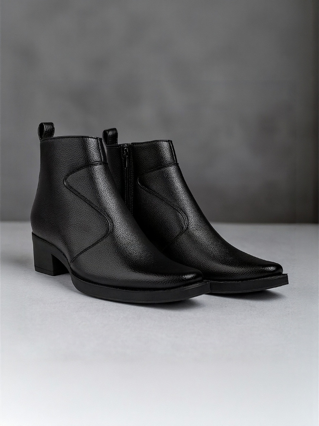 Bxxy Men Textured Square Toe Block Heel Ankle Length Chelsea Boots