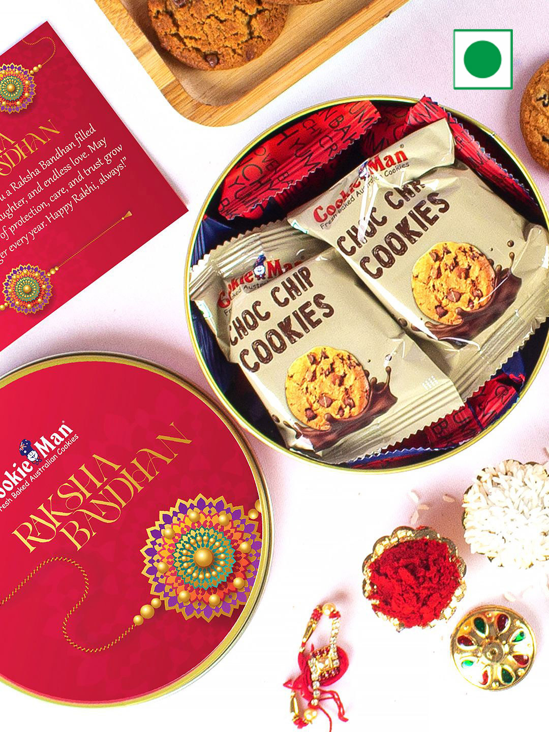 Cookieman Rakhi Gift Tin With Assorted Cookies