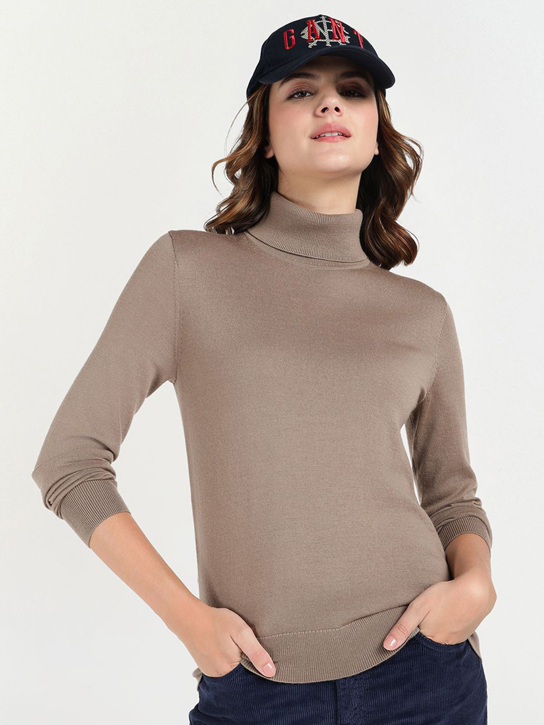GANT Women Self Design Turtle Neck Long Sleeves Woolen Pullover