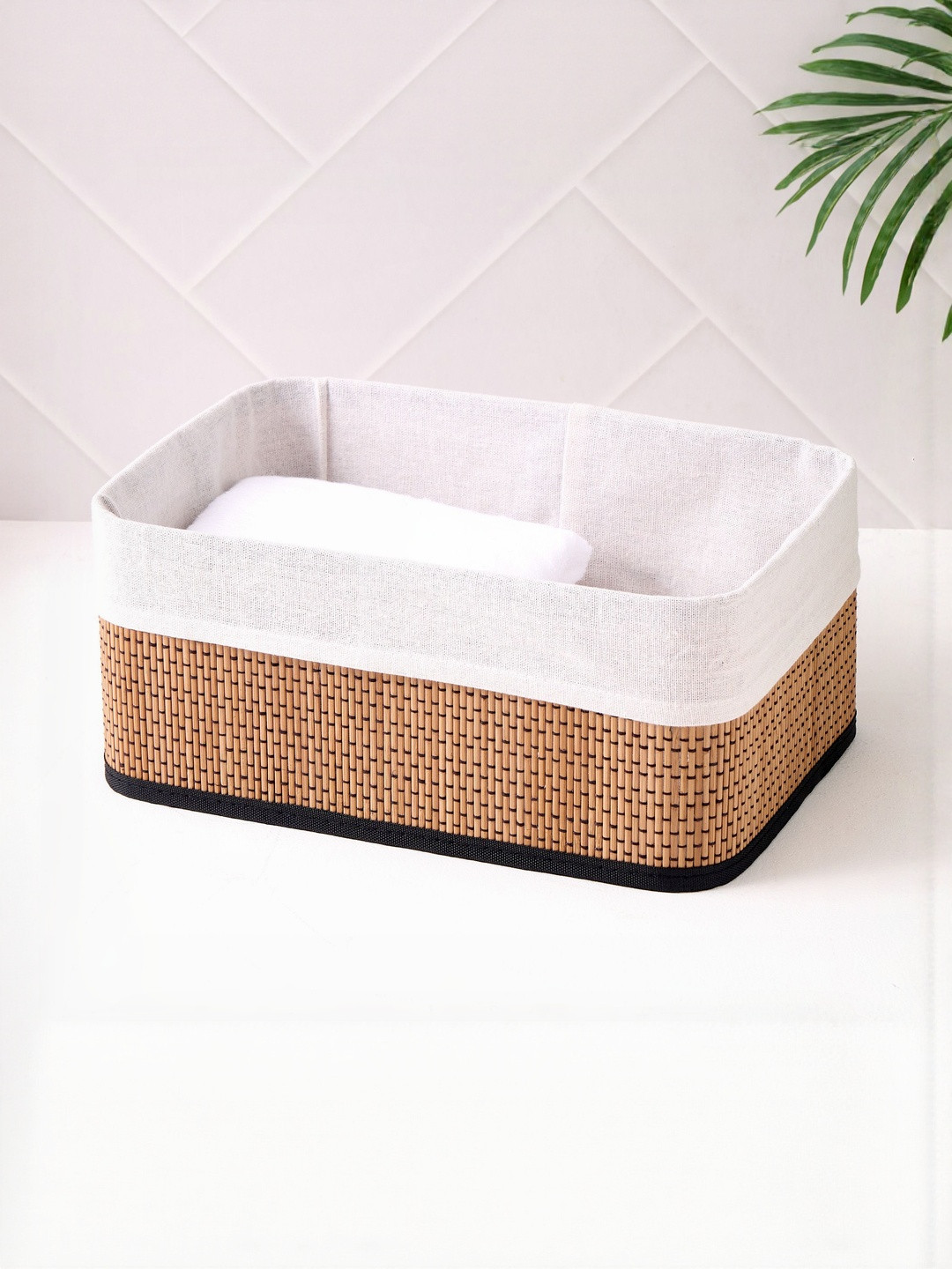 Home Centre Wilton Macy Brown & White Bamboo Collapsible Storage Basket