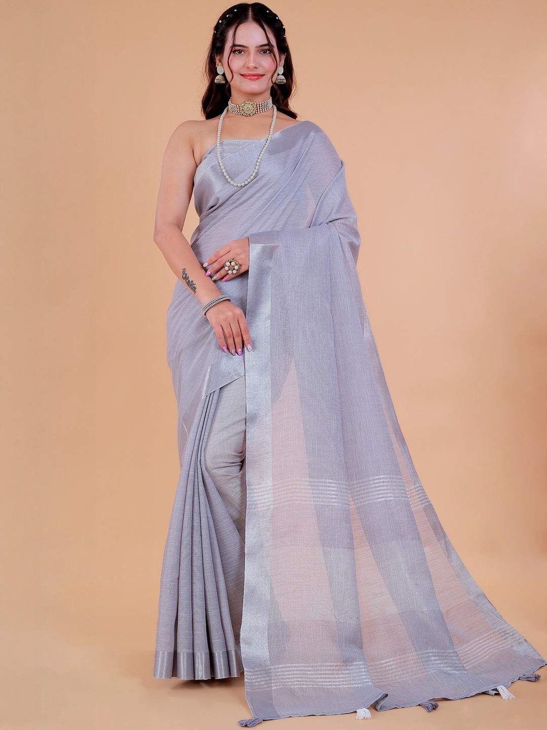 NEGRONI Women Woven Design Zari Khadi Saree