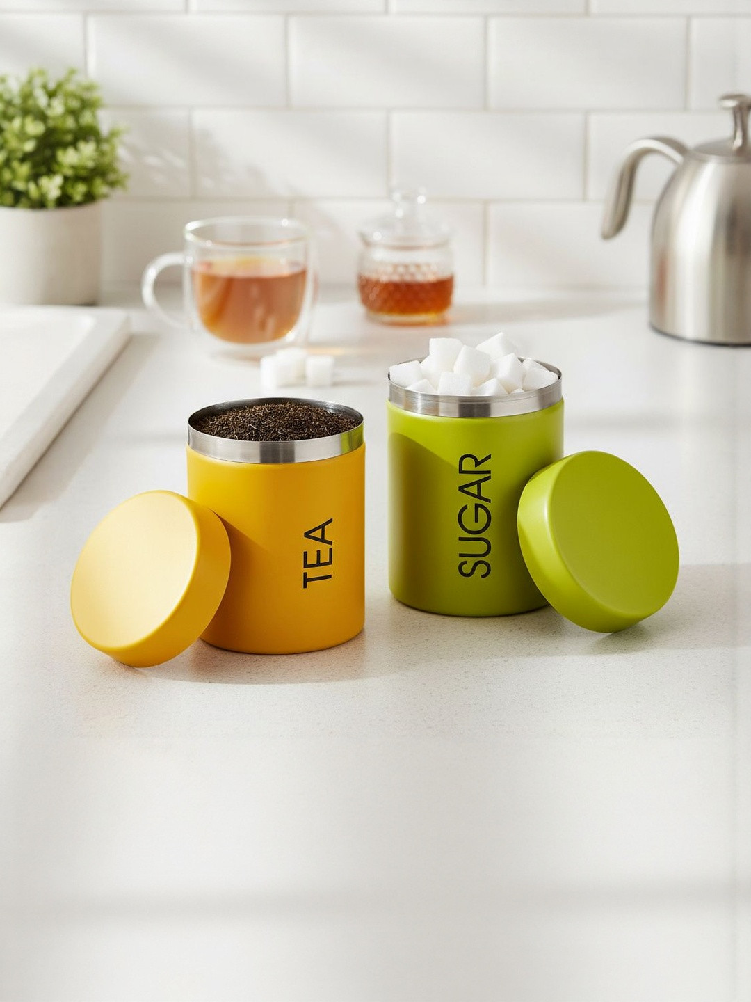 SIZZLE Silver-Toned 2 Pieces Stainless Steel Easy to Clean Canisters