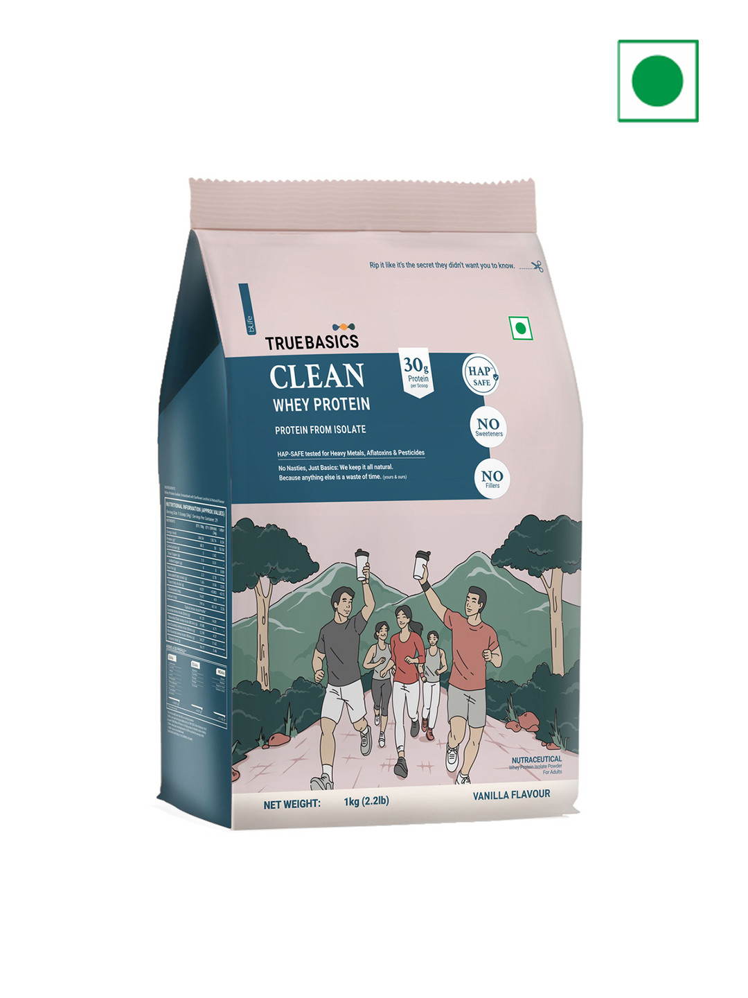 TrueBasics Clean Whey 100% Protein Isolate Powder- 1 Kg- Vanilla