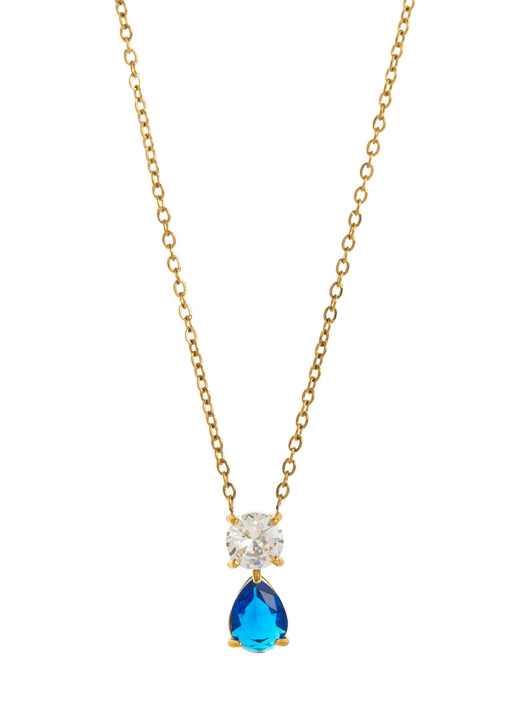 ShopSiiri Stainless Steel 18K Gold-Plated Sapphire Studded Minimal Necklace
