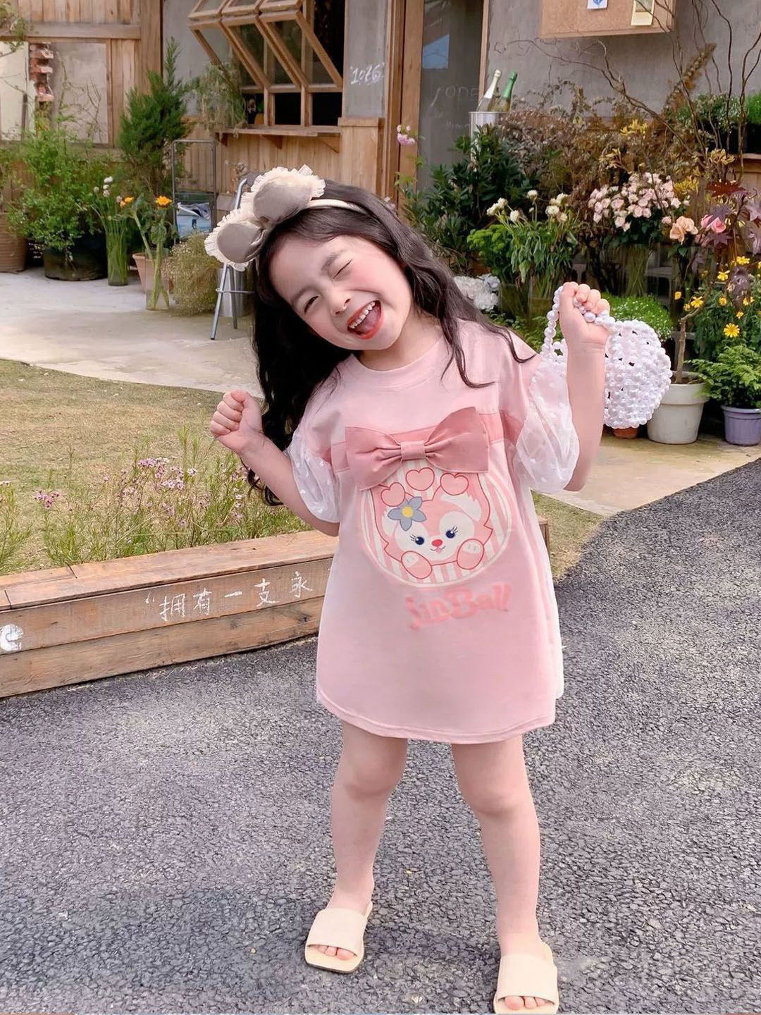 Xsole Girls Round Neck Long Sleeves Bow Detail A-Line Mini Dress