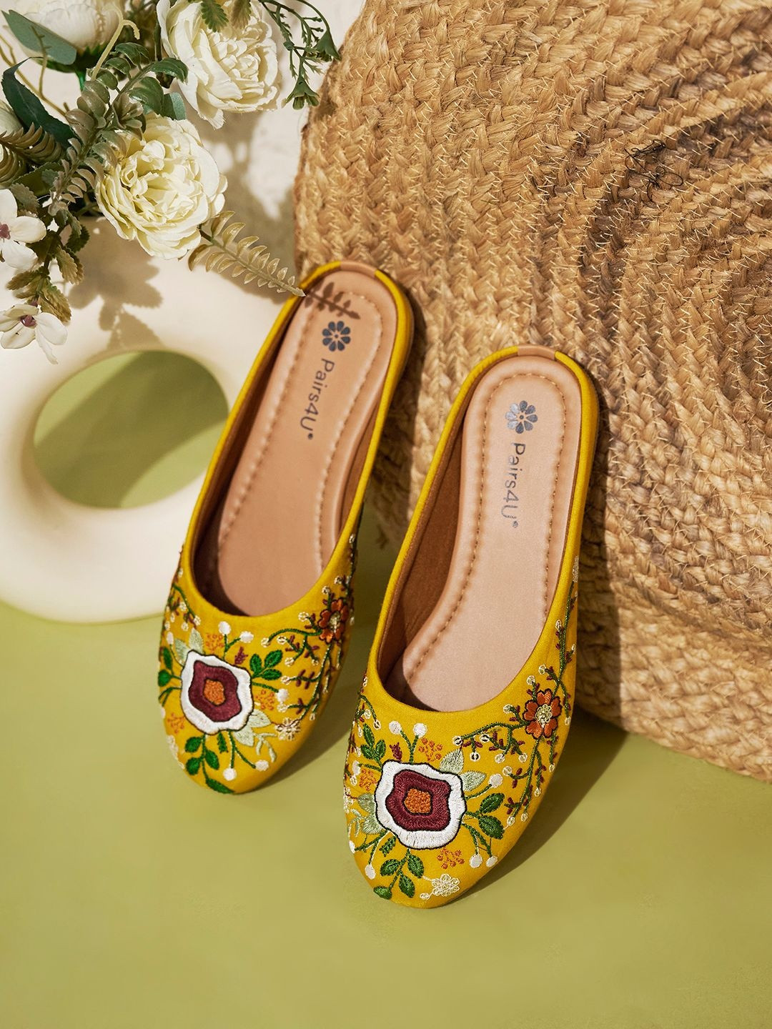 Pairs4U Women Embellished Ethnic Mules with Embroidered