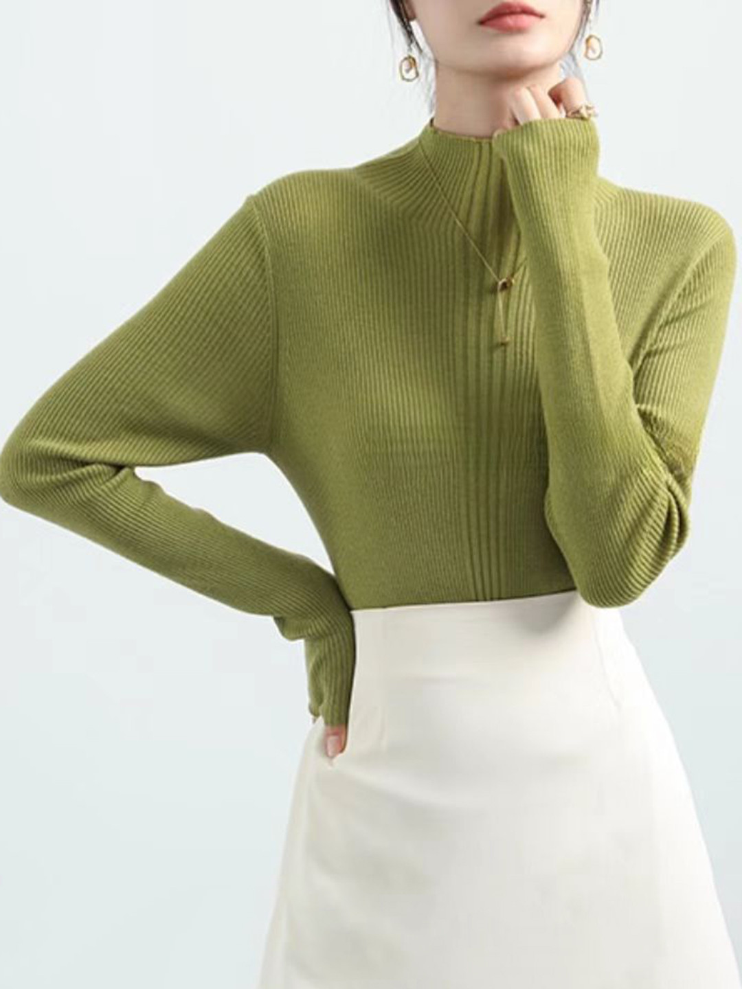 Outzidr Women Mock Neck Full Sleeve Fitted Pullover
