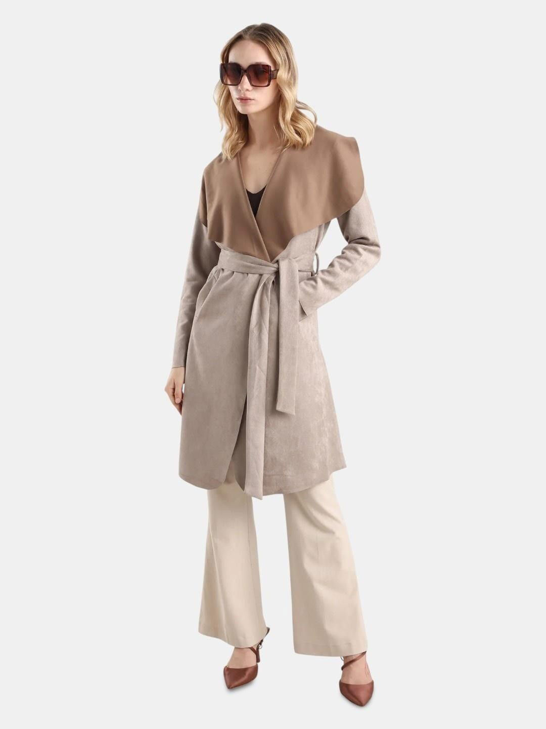RAREISM Women Regular Fit Tie-Ups Palmer-25 Wide Neck Longline Overcoat