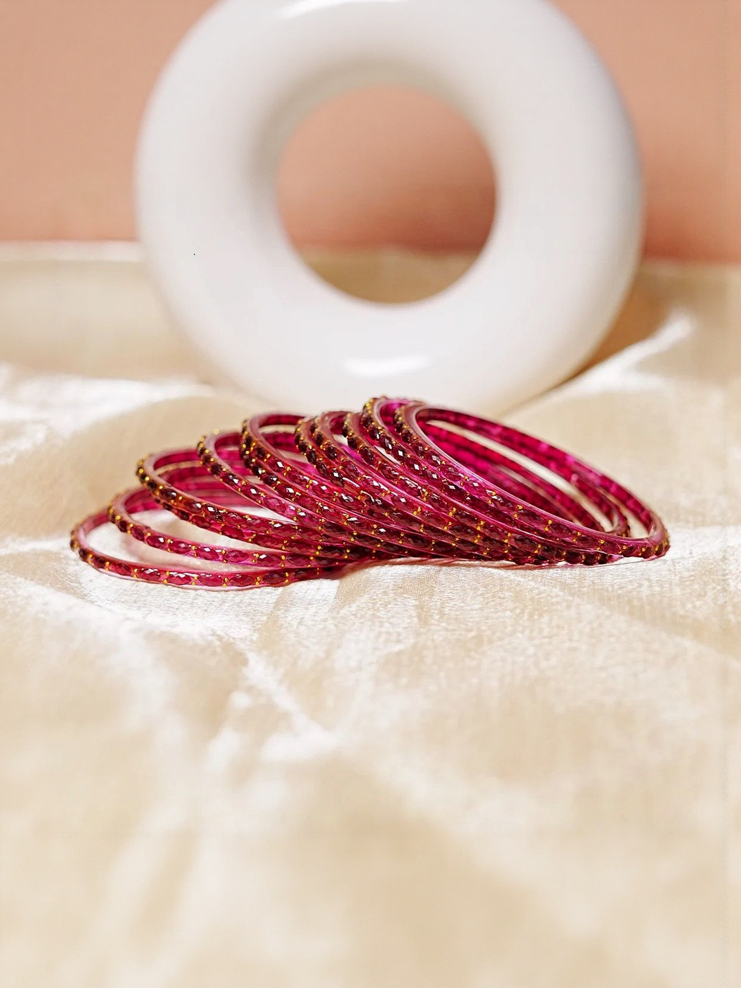 THE GOLDEN CASCADE Set of 12 Maroon Glass Bangles
