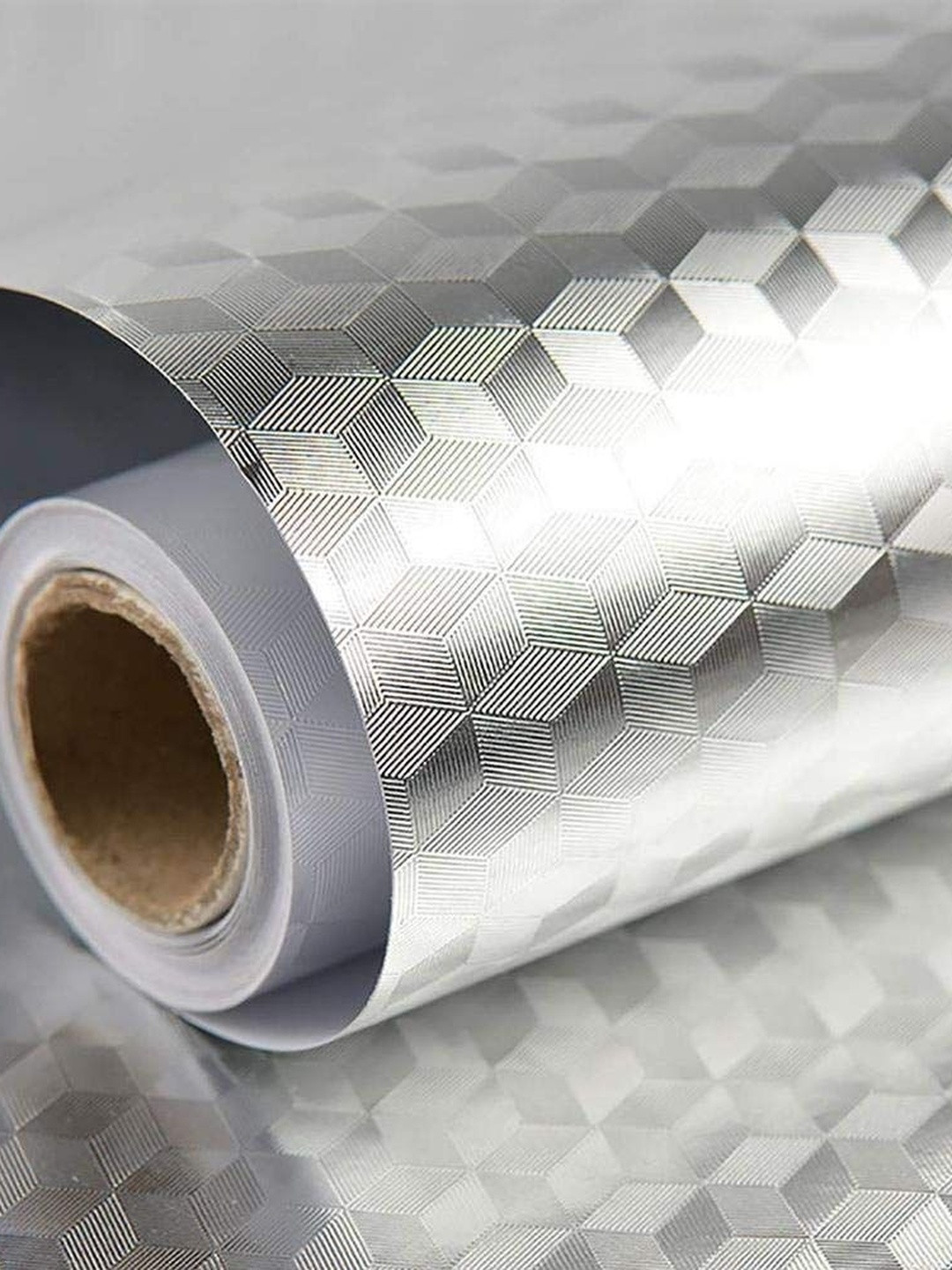 SARVARI Silver-Toned Geometric Printed Self Adhesive Wallpaper and Sticker