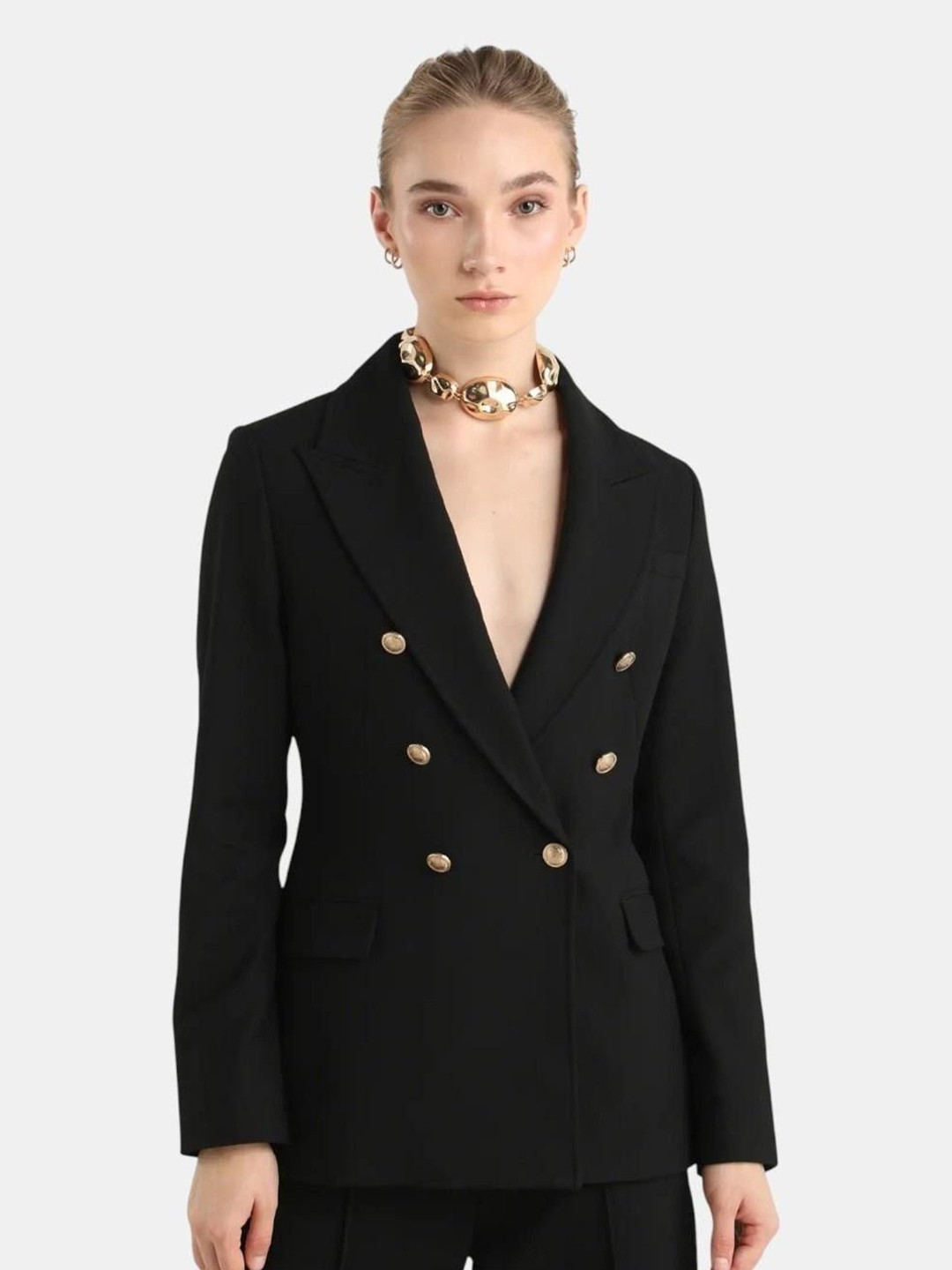 RAREISM Garoz Notched Lapel Collar Double Breasted Formal Blazer