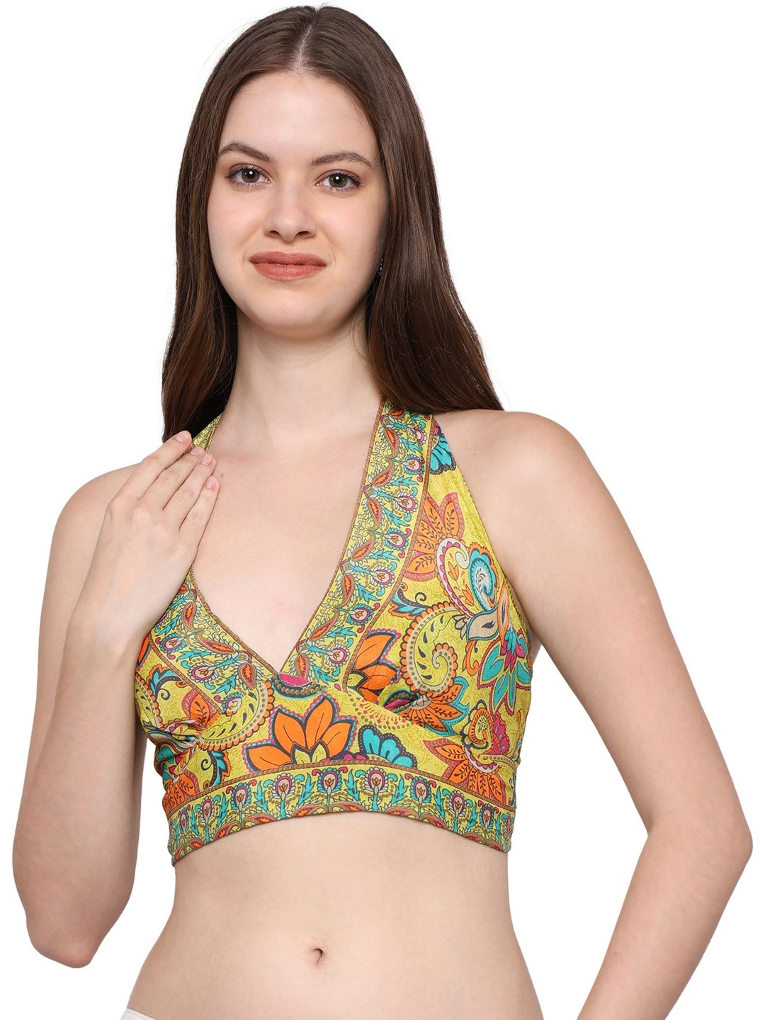 GALE GIRLS Paisley Print Halter Neck Bohemian Bralette Crop Top