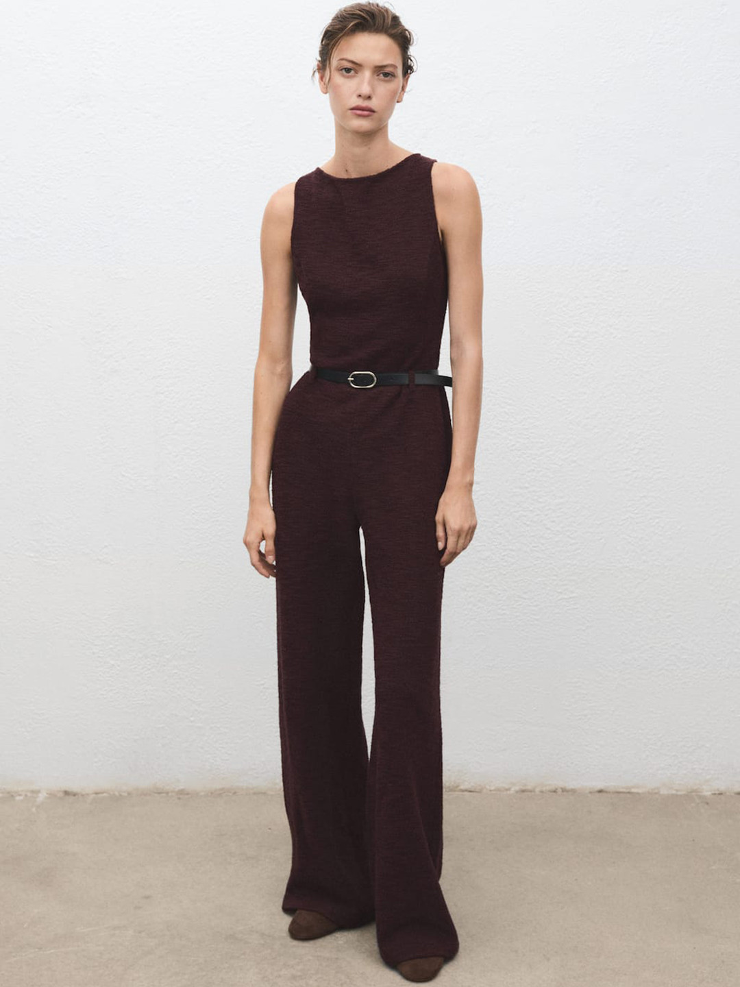 MANGO Round Neck Basic Jumpsuit With Belt Tie-Up