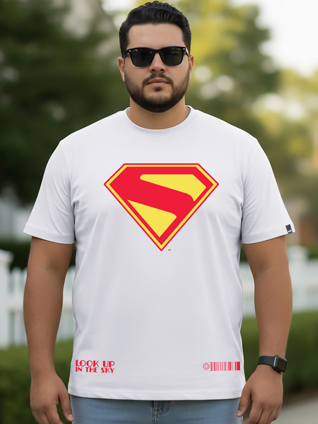 Bewakoof Plus Plus Size Superman Printed Drop-Shoulder Sleeves Pure Cotton T-shirt