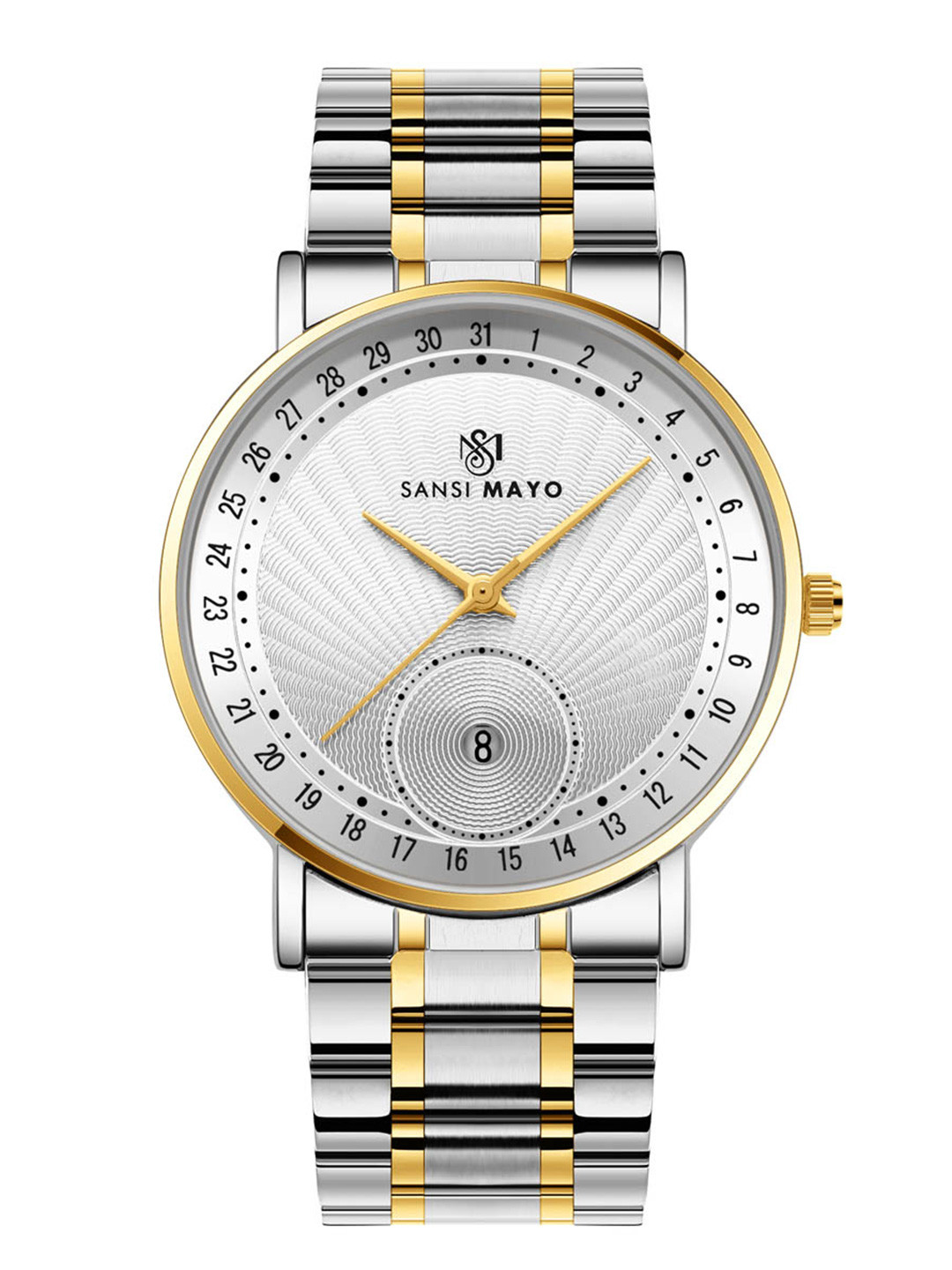 SANSIMAYO Men Two-Tone Dial & Stainless Steel Straps Analogue Watch SM-M-308-TTSG-G-W