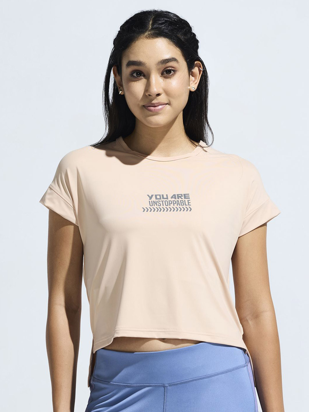 DOMIN8 Women Super Soft Graphic Yoga Fit High Low Top