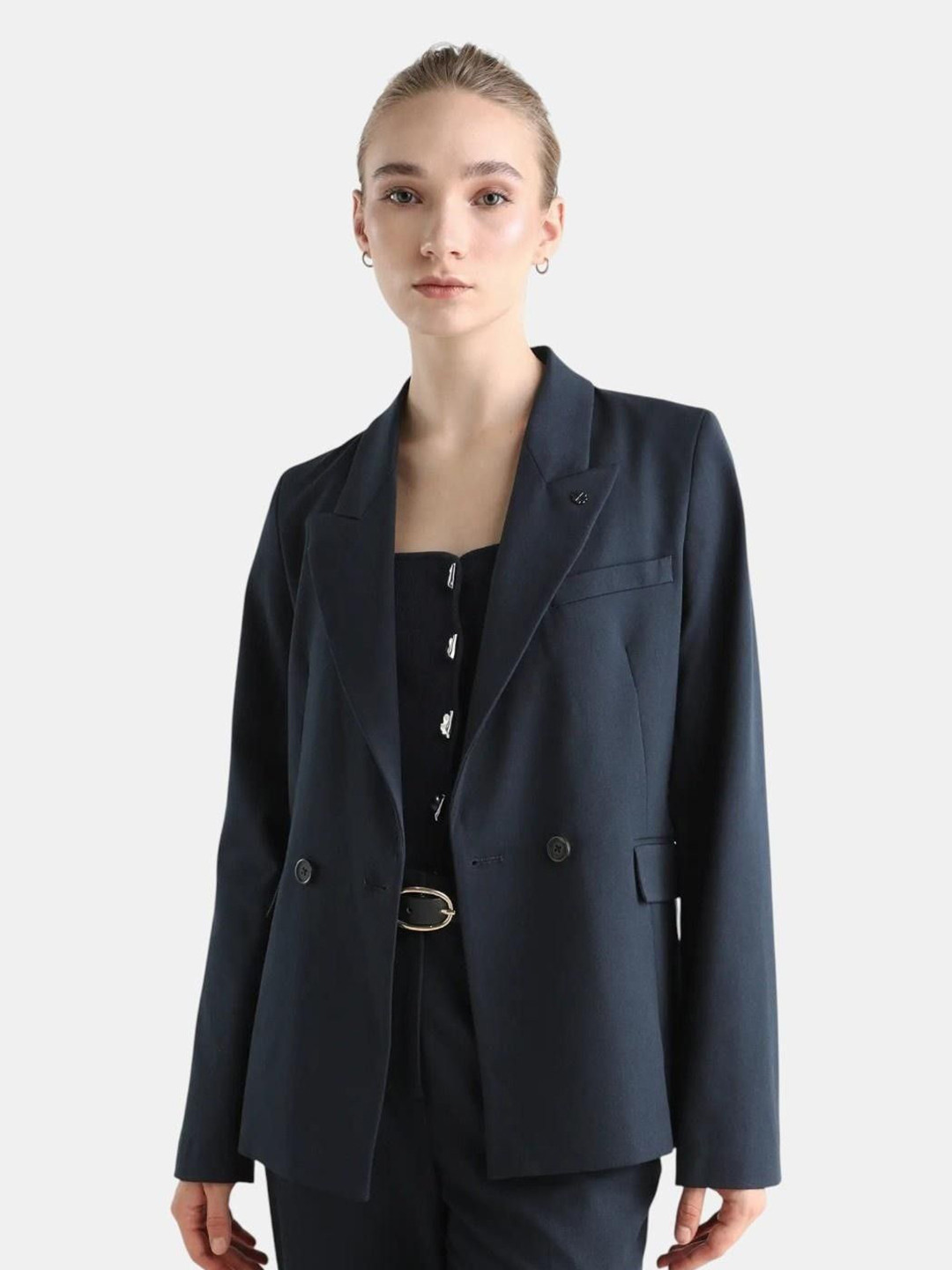 RAREISM Dublo Notched Lapel Collar Long Sleeves Double-Breasted Formal Blazer