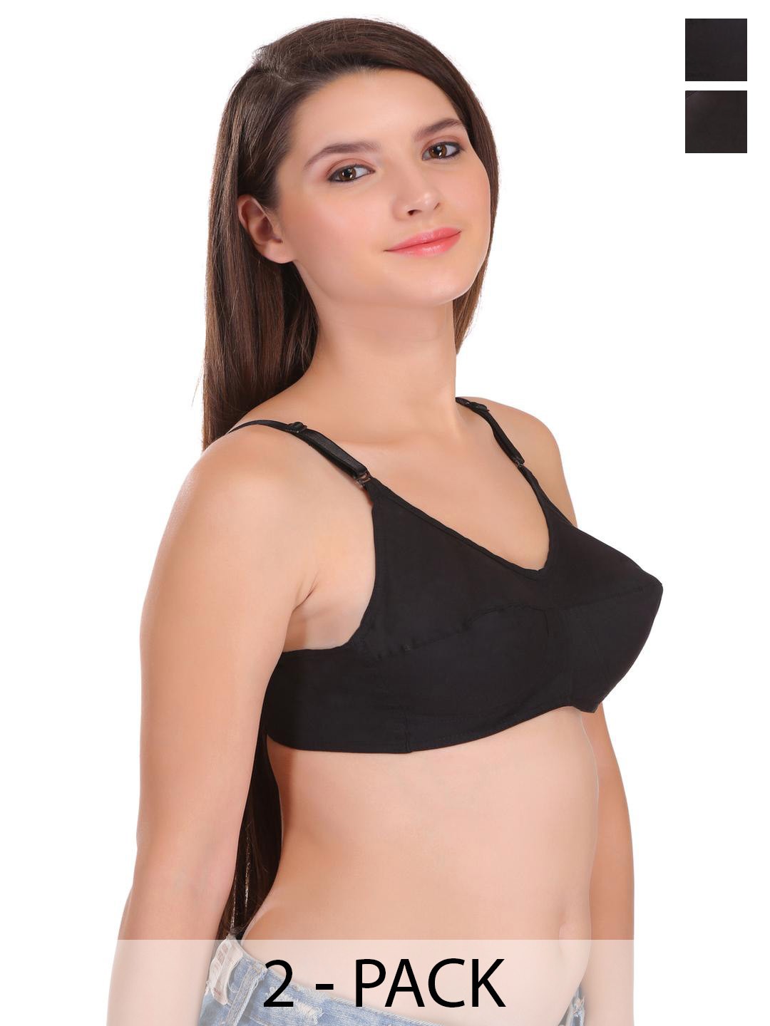 FEATHER LINE Pack Of 2 Black Solid Full Coverage Bra