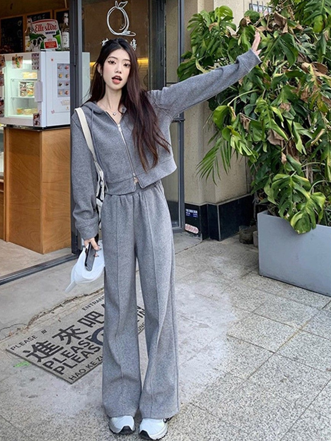 HERE&NOW Women Hooded long-sleeve sweatshirt with wide-leg trousers Co-Ord Set
