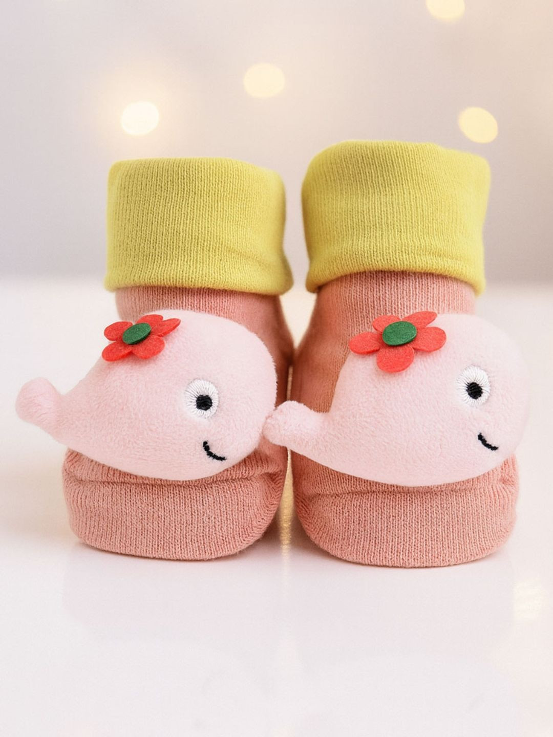 Yellow Bee Infant Girls Cute Whale Doll Head-Patterned Cotton Ankle-Length Socks