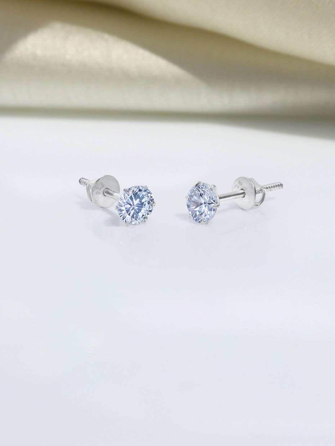 HighSpark 92.5 Silver Round Zirconia Studded Screwback Stud Earrings - 5mm