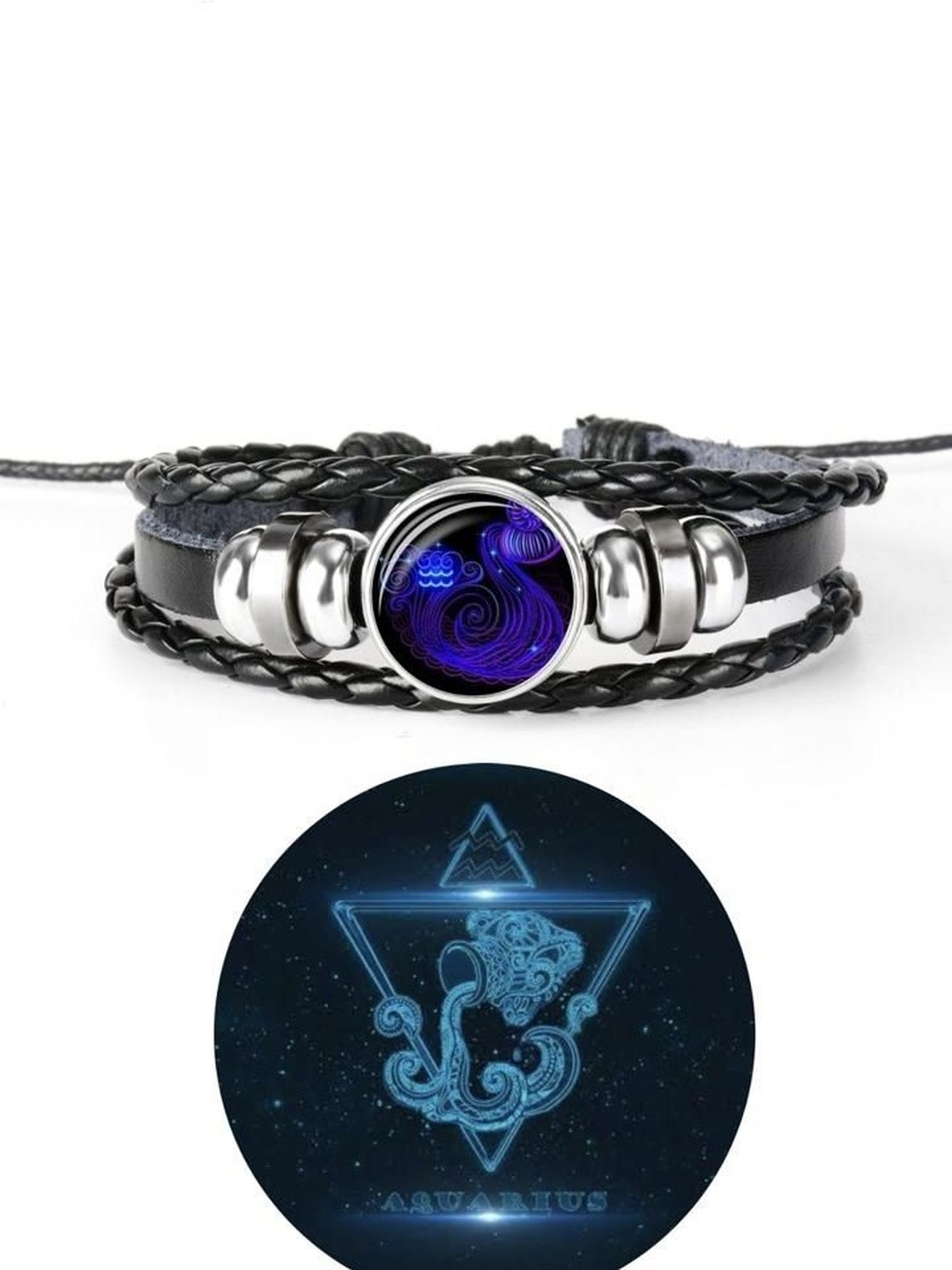 Ringzinnie Men Artificial Stones and Beads Leather Bangle-Style Bracelet