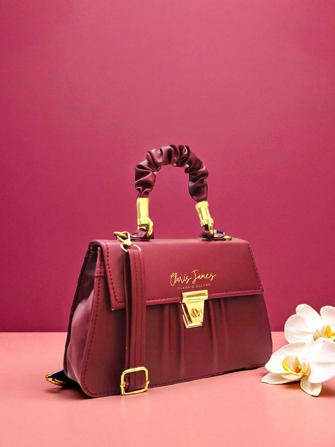 CLARIS JAMES Women Brand Logo Handheld Bag with Twist Lock