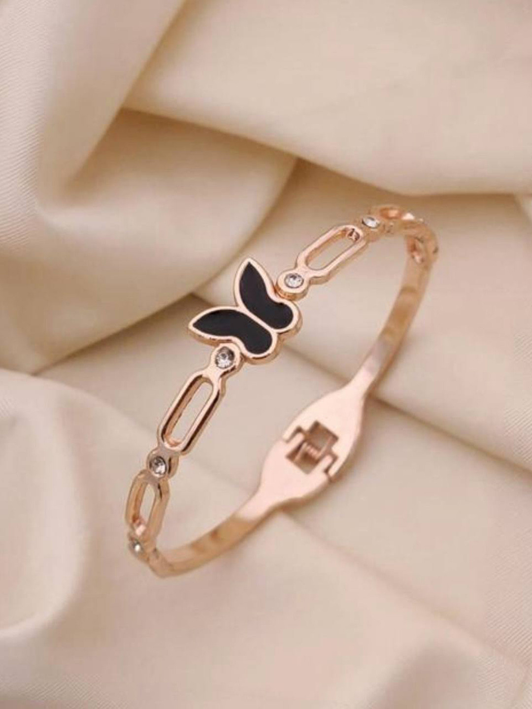 OM KRISHIV COLLECTION Rose Gold-Plated Agate Studded Kada Bracelet