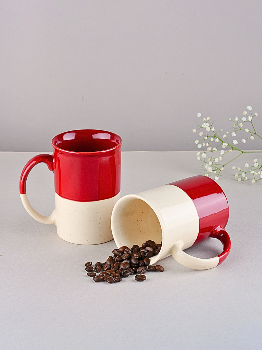 BlackCarrot Red Ceramic Microwave Safe 2 Piece Mugs-400ml