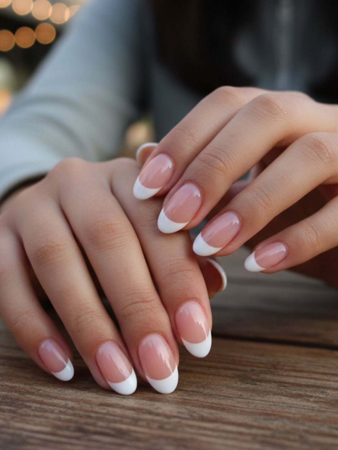 LICK 24Pcs Glossy French Reusable Artificial Fake Press On Nails - Nude