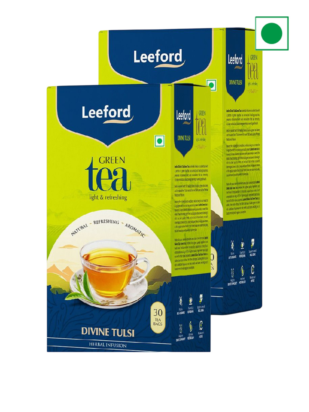 Leeford Pack of 2 Divine Tulsi Green Tea for Immunity & Metabolism - 30 Herbal Bags