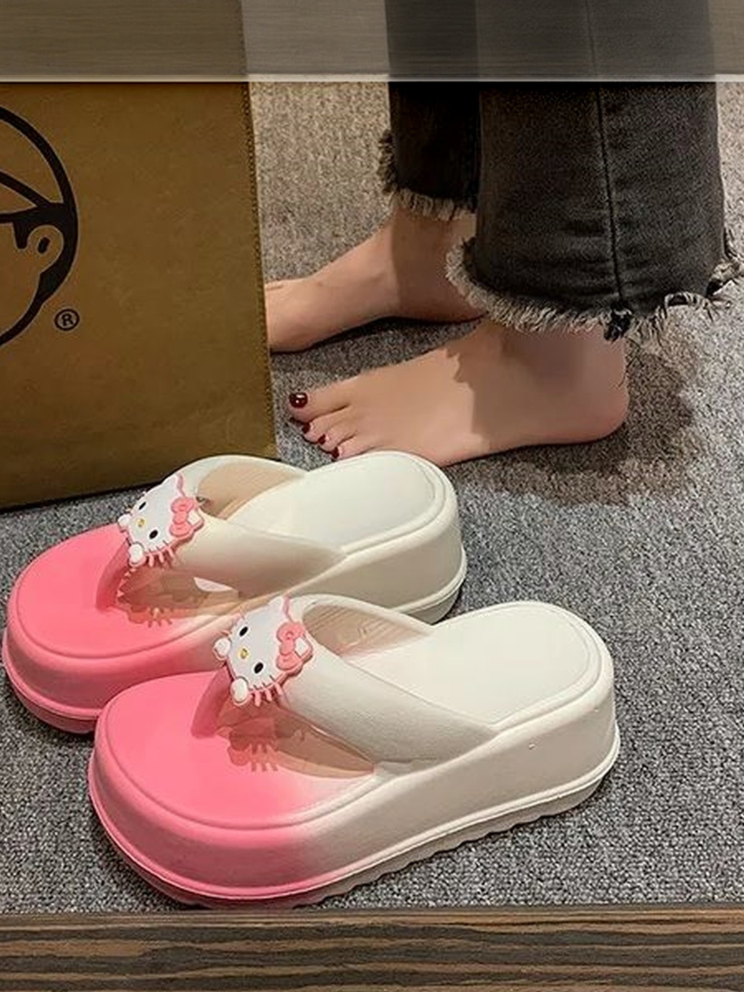 MONRSH Women Colourblocked Thong Flip-Flops with Hello Kitty Patch