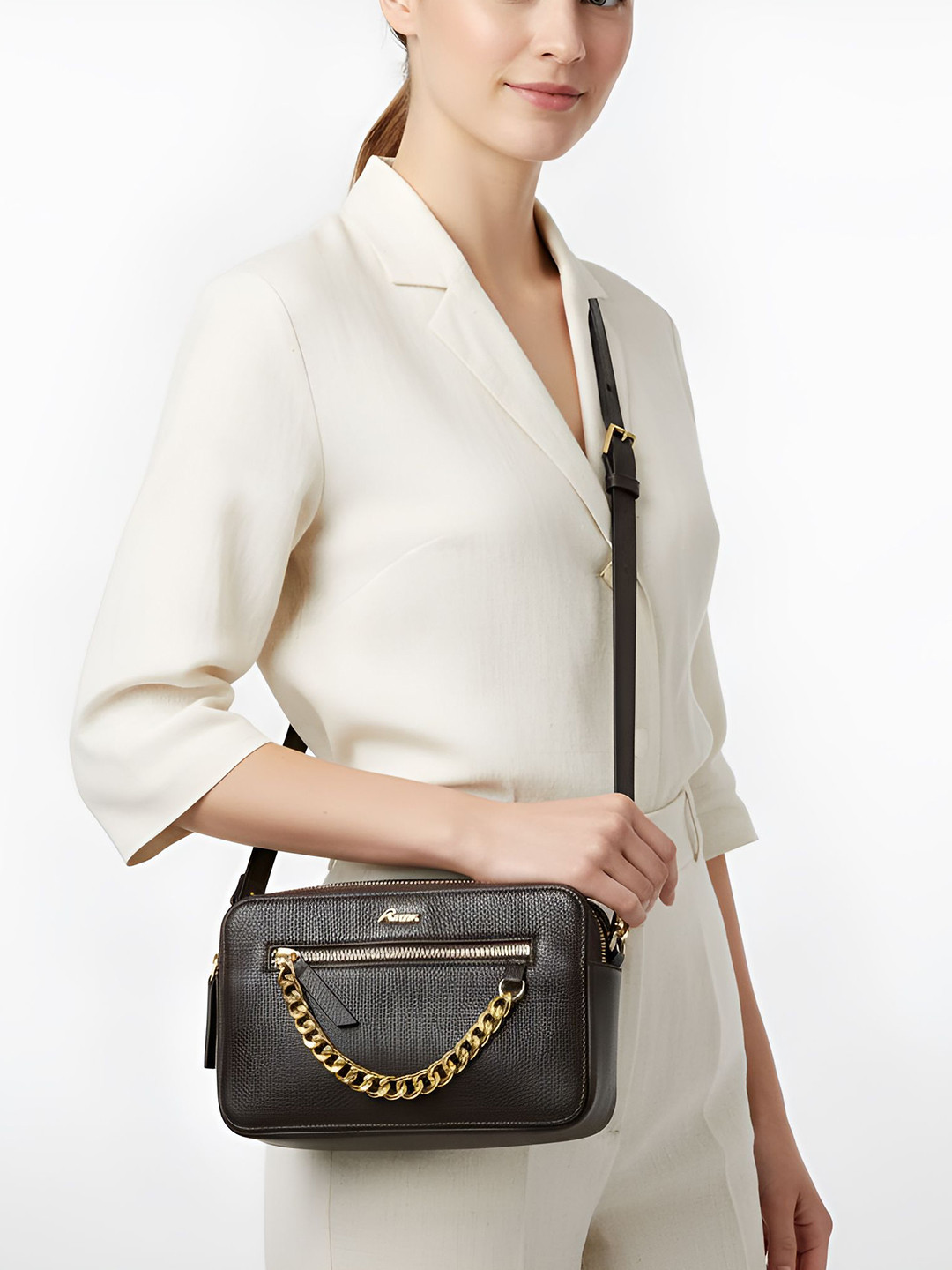 HHSK Leather Structured Crossbody Sling Bag with Quilted