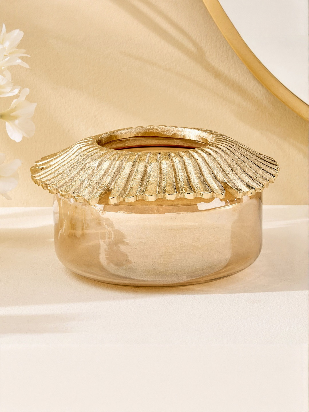 Home Centre Moksha Brew Brown & Gold Toned Glass and Metal Starburst Decorative Bowl
