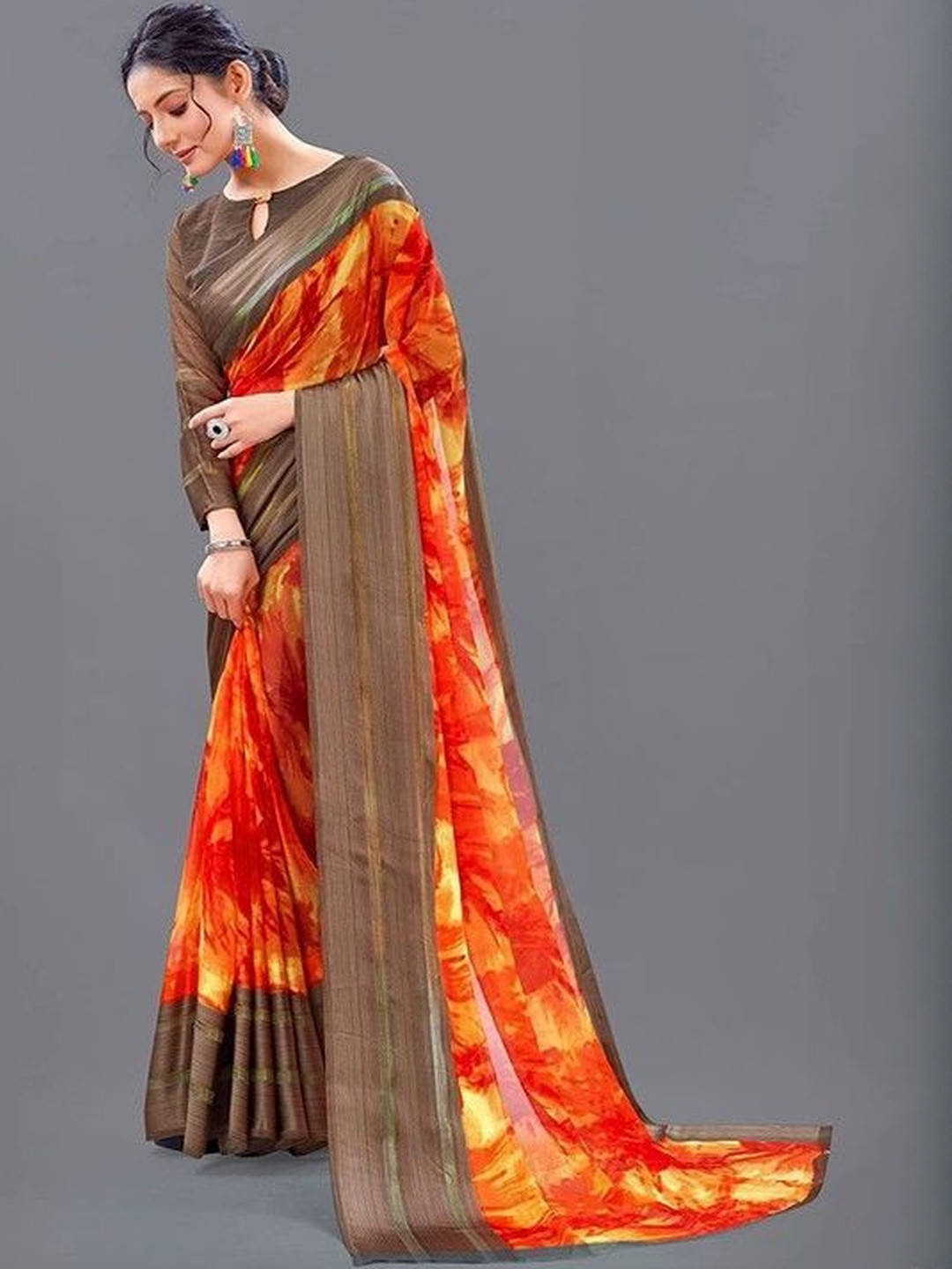 GHAN SALS Abstract Printed Baluchari Saree With Blouse PIece