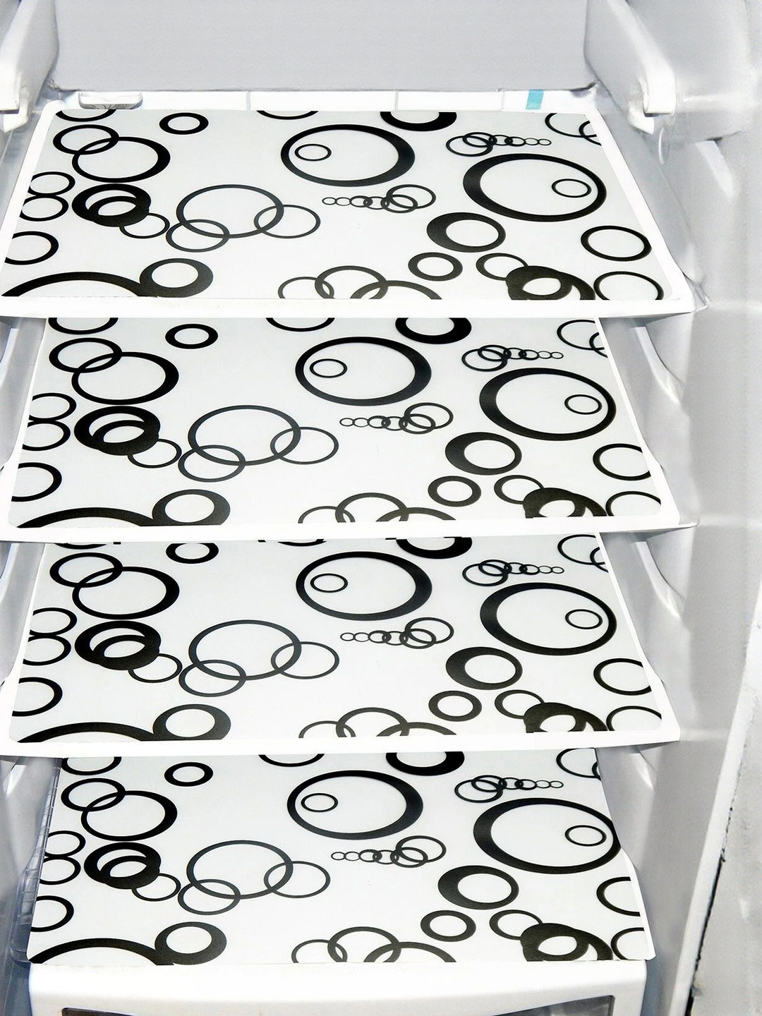 TRENDY RABBIT Black & White 4 Pieces Printed Refrigerator Fridge Mats