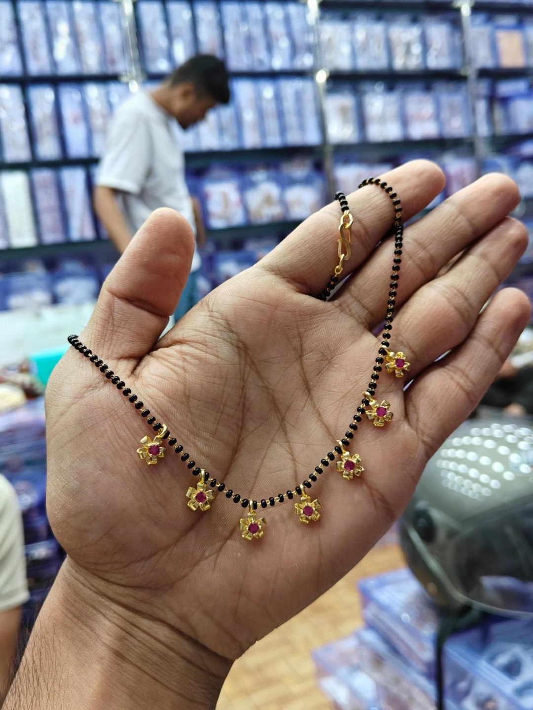 MK gallery Artificial Stones Studded And Beaded Minimal Mangalsutra