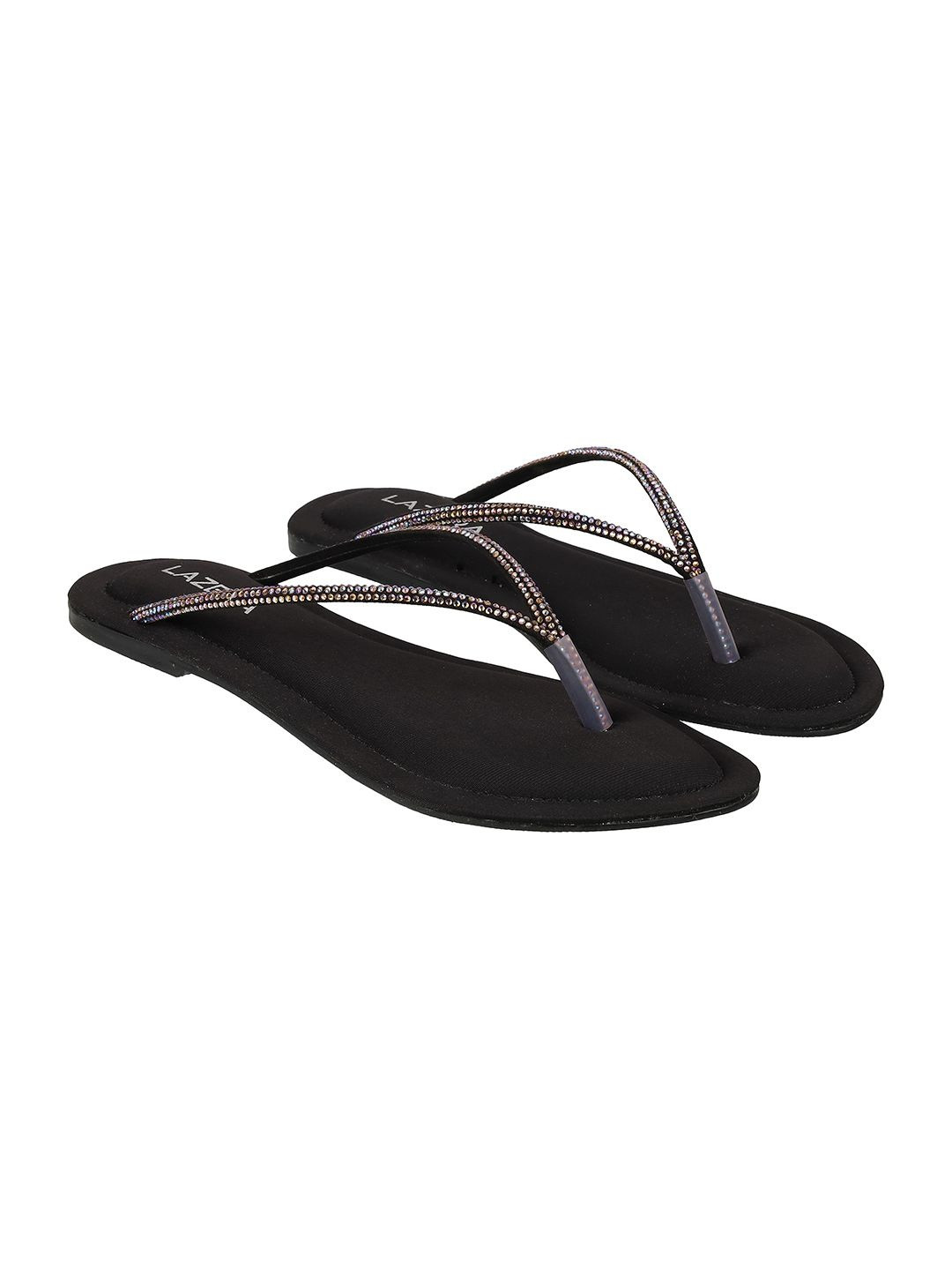 Lazera Women Rhinestone Beaded Ethnic Open Toe T-Strap Flats