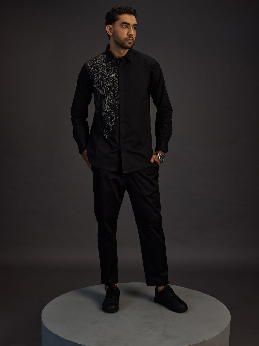 The Culture Regular Fit Embroidered Printed Cotton Party Shirt