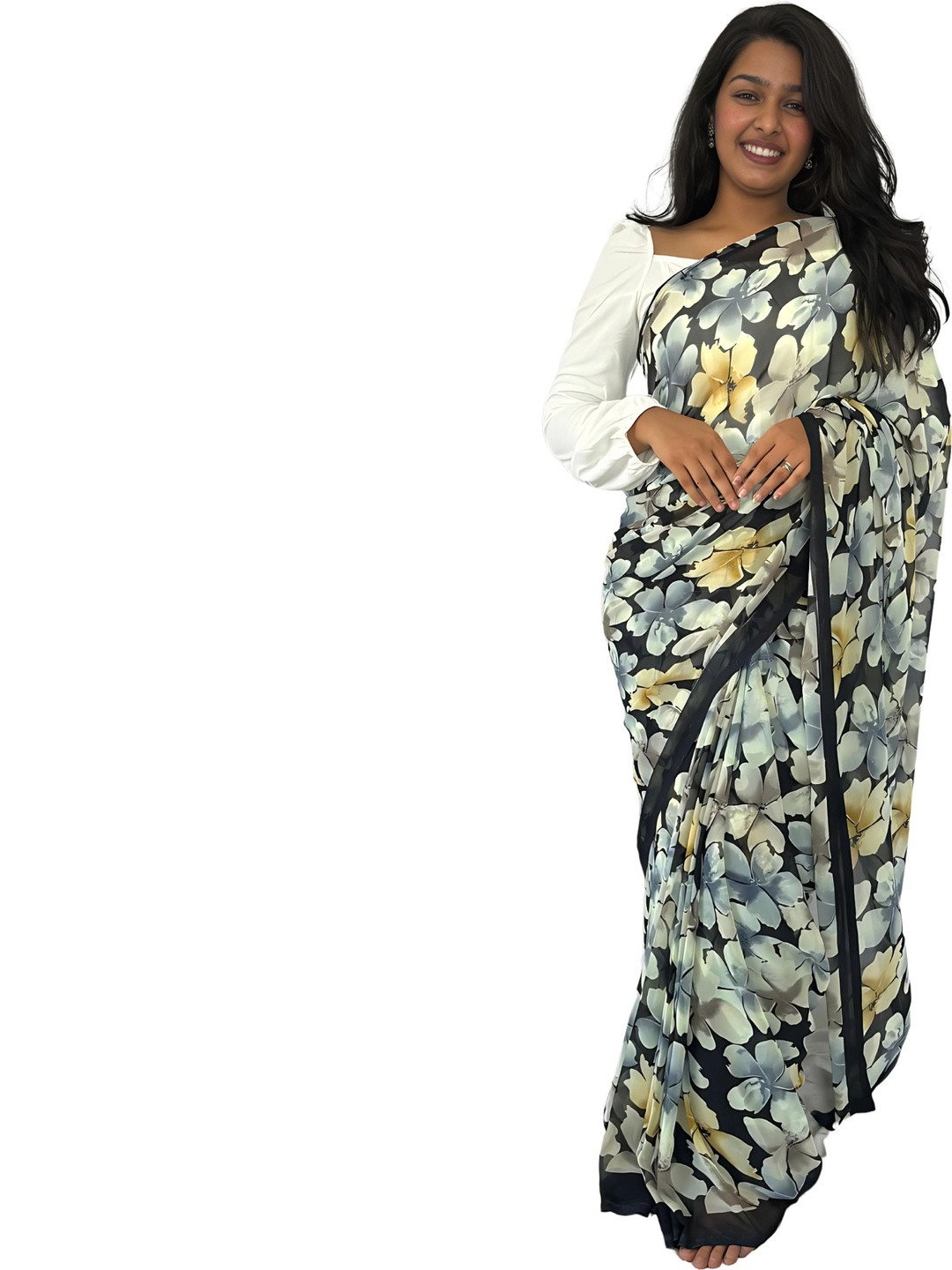 GHAN SALS Floral Poly Georgette Baluchari Saree