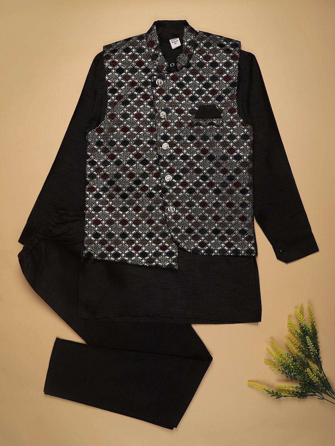 V-Mart Boys Solid Kurta with Pyjamas & Nehru jacket