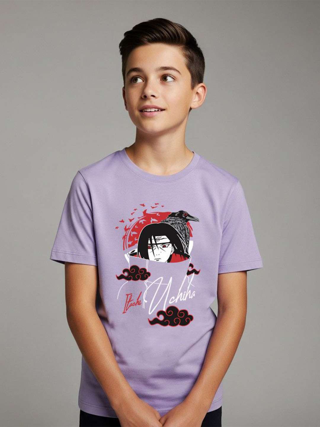 LONDON STREET Boys Lavender Half Sleeve Round Neck Graphic Printed T-Shirt
