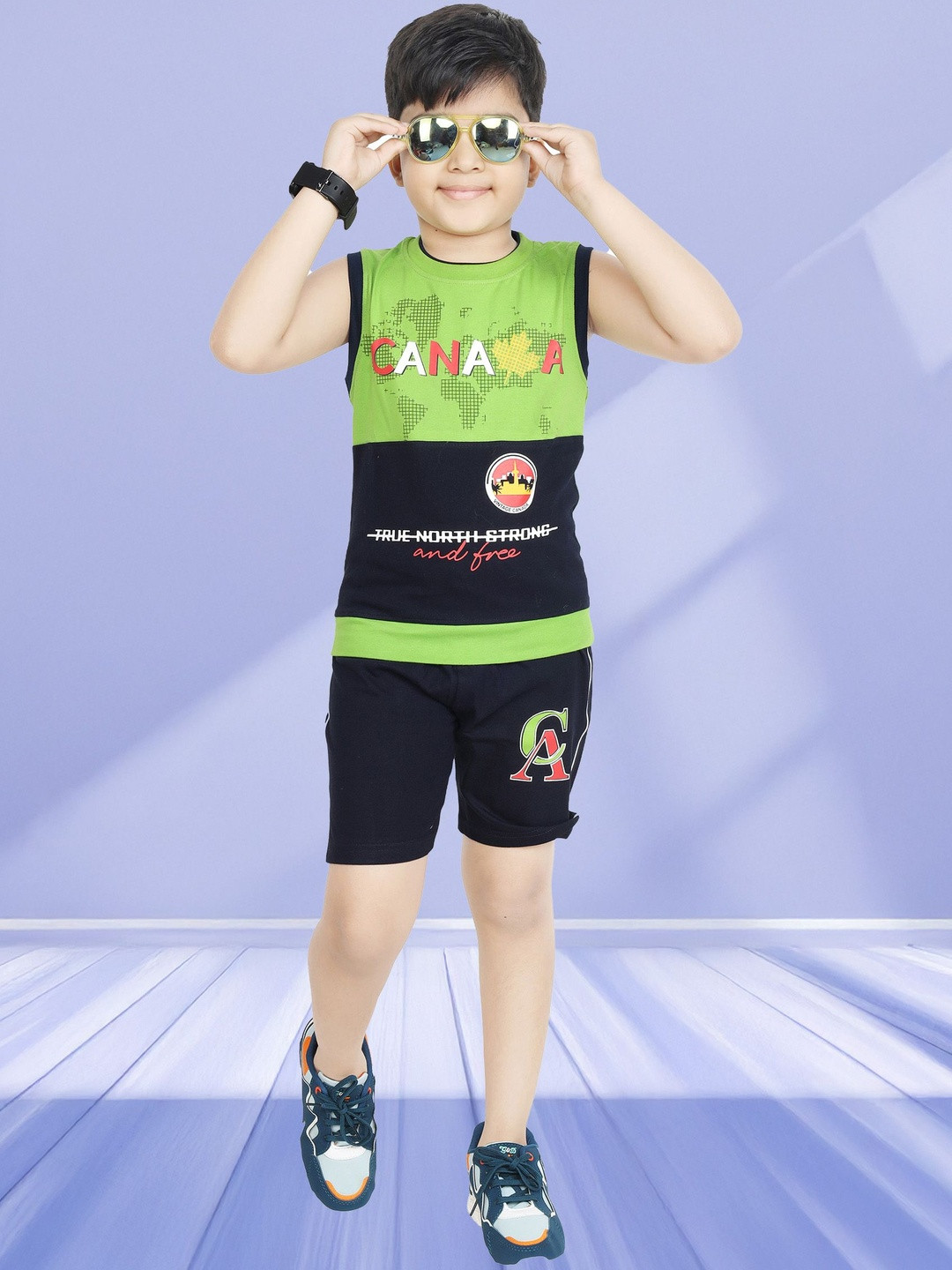 Ayu Elite Fashion Boys Printed Sleeveless T-Shirt With Shorts