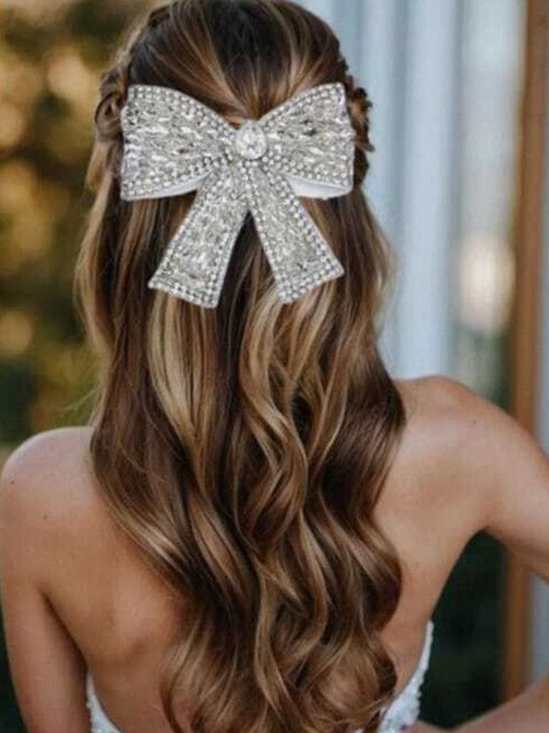 Medbuddy Women Stone Studded Bow Shape French Barrette Hair Accessory