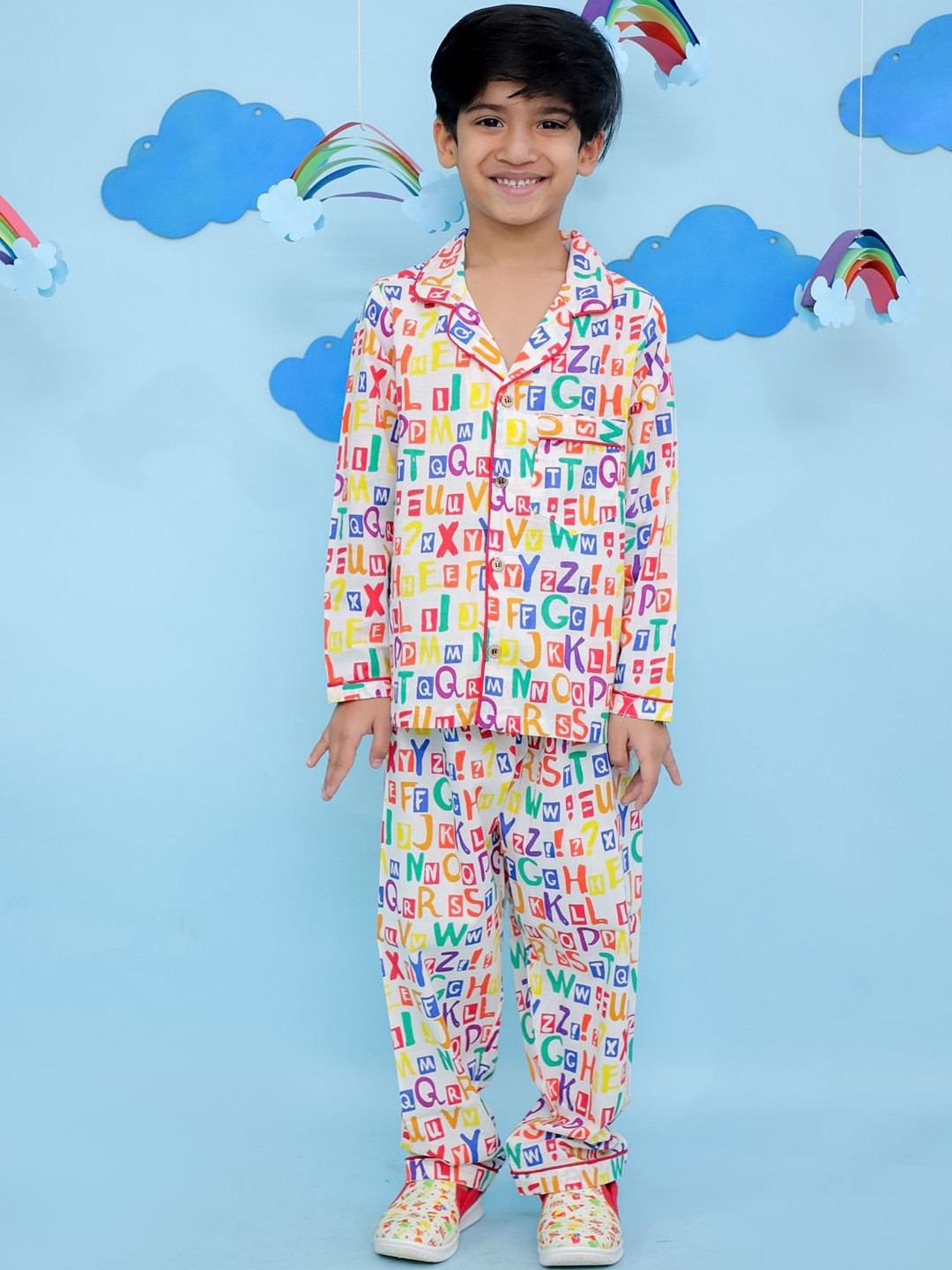 Sangria Kids Multicolour Self Design Pure Cotton Full Night Suits