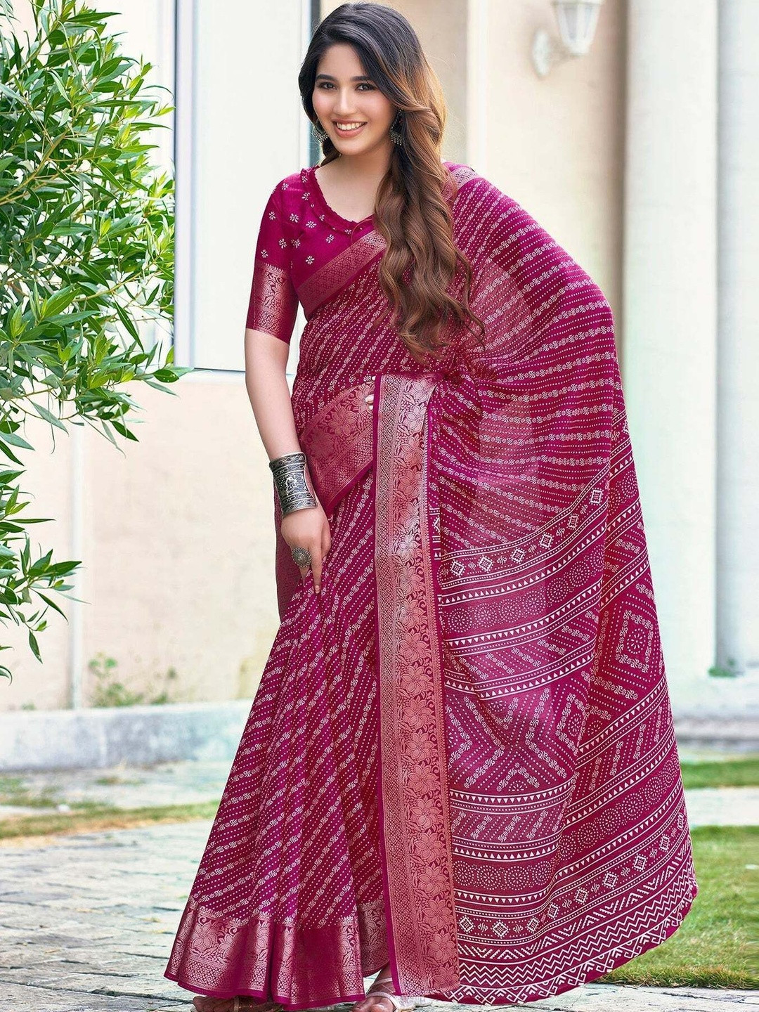 GHAN SALS Bandhan Printed Woven Design Baluchari Saree