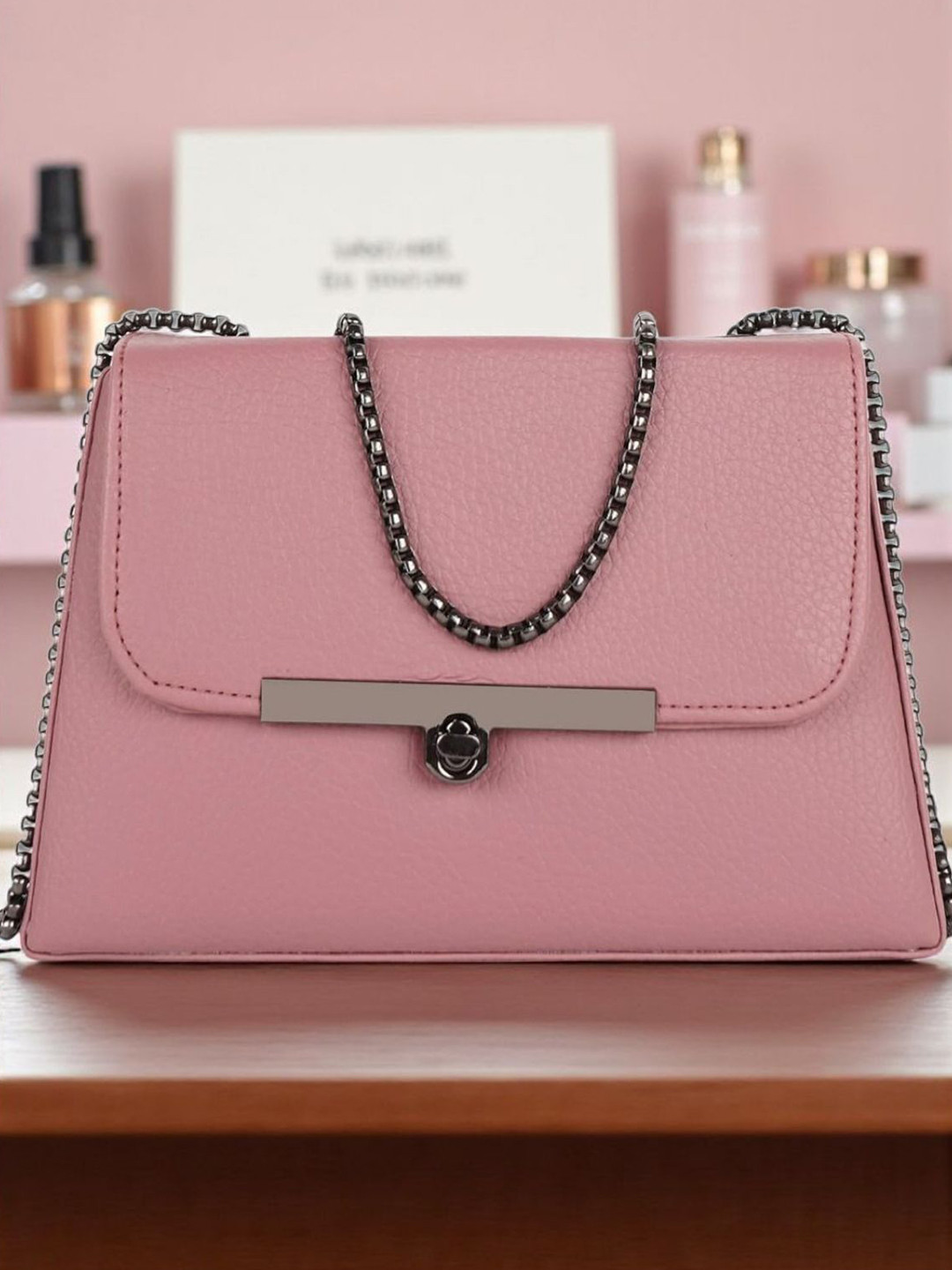 AAIFA Textured Structured Sling Bag With Bow Details And Non-Detachable Sling Strap